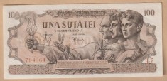 (1) BANCNOTA ROMANIA - 100 LEI 1947 (5 DECEMBRIE 1947), FILIGRAN BNR VERTICAL, STARE FOARTE BUNA