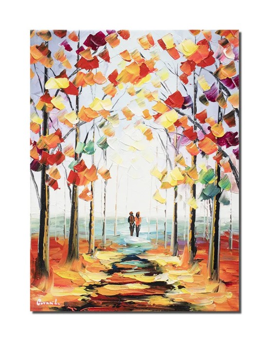 Tablou pictat manual, Impreuna pe aleea vietii, 40x30cm ulei pe panza in cutit efect 3D, gata de agatat pe perete