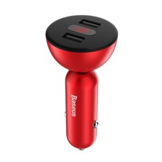 Incarcator Auto Baseus, Shake-head Power Display, 4.8 A 2 x USB, Rosu foto