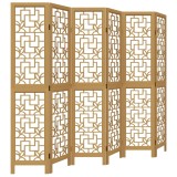 Paravan de camera cu 6 panouri, maro, lemn masiv paulownia