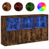 Servanta cu lumini LED, stejar fumuriu, 181,5x37x100 cm