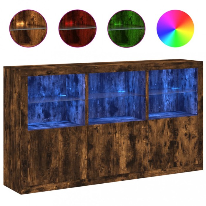 Servanta cu lumini LED, stejar fumuriu, 181,5x37x100 cm