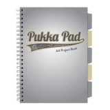 Caiet A4 cu spira si separatoare Pukka Pad Project Book, 200 file, matematica, gri