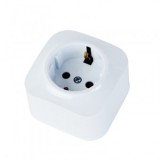 Priza simpla, Eva Socket, 16A, montaj aparent, alb, 1 locas, schuko, Horoz