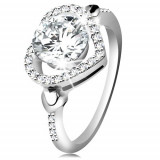 Inel din argint 925, zirconiu mare şi transparent &icirc;n contur de inimă strălucitoare - Marime inel: 57