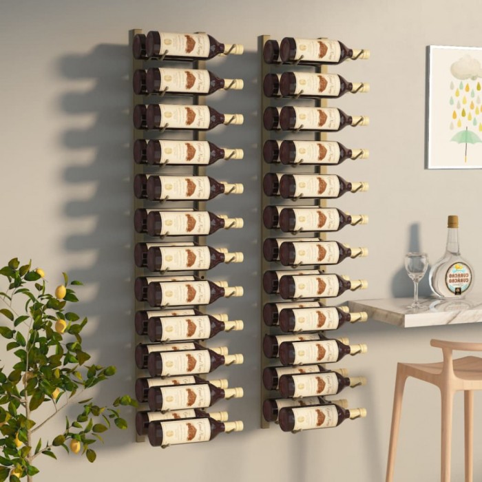 vidaXL Suport sticle de vin de perete, 24 sticle, 2 buc., auriu, fier 340886