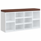 Cumpara ieftin Bancheta pantofar, alb extralucios, 103x30x48 cm, lemn compozit