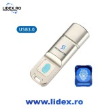 Stick USB 32GB SpectrumPoint, USB 3.0, Criptare Amprenta, Recunoastere 360&deg;, Carcasa Metalica, Compatibil Laptop si PC, Plug &amp; Play, Argintiu