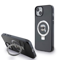 Husa iPhone 15 Plus Karl Lagerfeld Hardcase Ring Stand MagSafe, Karl Head, negru, KLHMP15MHMRSKHK foto