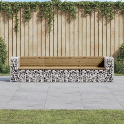 vidaXL Bancă grădină design gabion, 287x71x65,5 cm, lemn pin impregnat foto