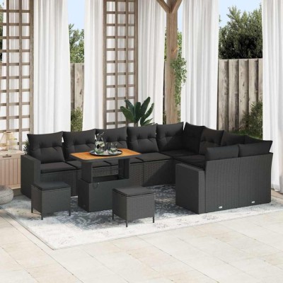 vidaXL Set de canapele pentru grădină 12 pcs Negru 90 x 55 x 71 cm 3363604 foto