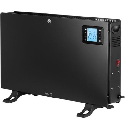 Convector electric de podea ECG, 2000 W, 3 trepte, termostat, ecran LCD, timer, ventilator turbo, telecomanda, metal, Negru foto