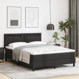 Pat cu arcuri vidaXL cu saltea neagră 140x190 cm din piele sintetică, Tăblie vidaXL design simplu neagră 140 cm din piele sintetică