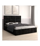 Pat Tapitat Negru VEN03 + Saltea Ortopedica Lux 140x200cm - Transport Gratuit