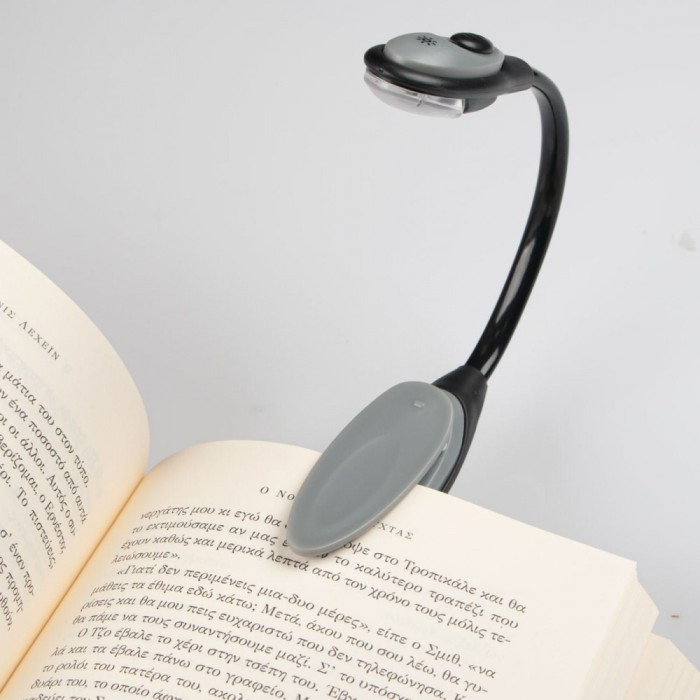 Lampa Lectură, Model LED, Clip Inclus, Culoare Negru-Gri, Alimentare Baterii