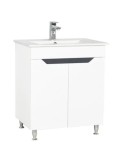 Set mobilier baie cu lavoar ceramic, stativ, GN0561, front MDF, 70 cm, 2 usi, picioare cromate reglabile, alb/antracit