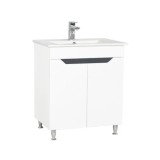 Baza si lavoar ceramic GN0561, mobilier baie stativ 70 cm, front MDF, 2 usi, picioare cromate reglabile, alb/antracit