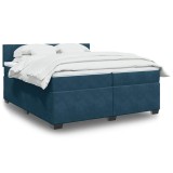 Cumpara ieftin Pat box spring cu saltea, albastru inchis, 200x200 cm, catifea