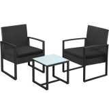 SONGMICS Set de mobilier pentru terasa sau balcon, din poliratan PE, masa si 2 scaune, negru Household NewTrend