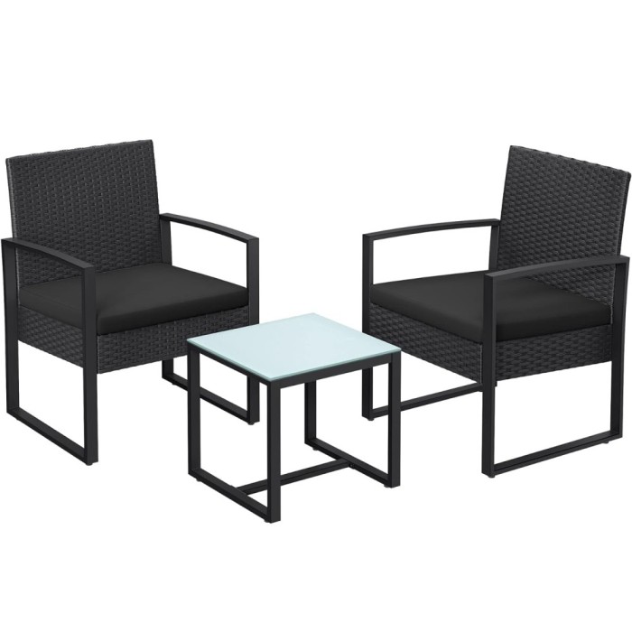 SONGMICS Set de mobilier pentru terasa sau balcon, din poliratan PE, masa si 2 scaune, negru Household NewTrend