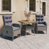 VidaXL Set mobilier grădină, 3 piese, gri, poliratan și lemn acacia 3058523