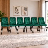 Set 6 scaune bucatarie/living,Artool,Libra,catifea verde,picioare metal negru,44x40x88.5 cm