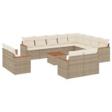 Set canapele de gradina, 13 piese, cu perne, bej, poliratan