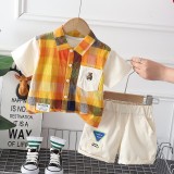 Costumas pentru baietei cu camasuta galbena in carouri (Marime Disponibila: 6-9
