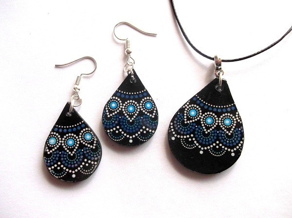 set bijuterii lemn cu mandala 42844