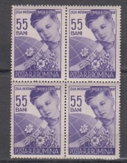 ROMANIA 1956 LP 406 ZIUA INTERNATIONALA A COPILULUI BLOC DE 4 TIMBRE MNH