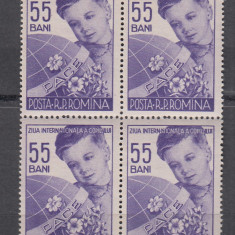 ROMANIA 1956 LP 406 ZIUA INTERNATIONALA A COPILULUI BLOC DE 4 TIMBRE MNH