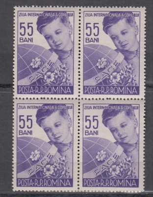 ROMANIA 1956 LP 406 ZIUA INTERNATIONALA A COPILULUI BLOC DE 4 TIMBRE MNH foto