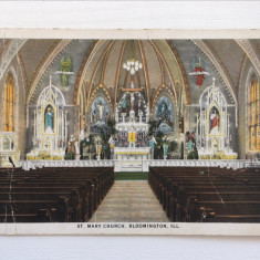 Carte postala veche, biserica St. Mary Church, Bloomington, SUA, anii 1900