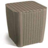 Cutie depozitare cu capac, casa si gradina, Keter, polipropilena imitatie lemn, pentru accesorii gradina, cappuccino, rotunda, maner, rezistenta UV, d