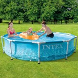 Piscina Intex Beachside cu Cadru Metalic, 305 x 76 cm, 4485L, Imprimeu Oceanic, Albastru, +6 Ani