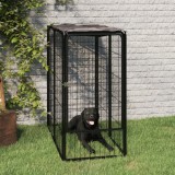 Padoc Caini vidaXL 6 Panouri, Negru, 50x100 cm, Otel, Tarc Exterior, Cusca Sigura cu Acoperis Impermeabil