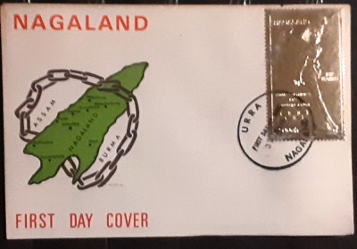 Fdc Nagaland 1972 , J.O. Sapporo &amp;#039;72, patinaj, timbru argint, foto