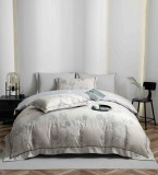 Cumpara ieftin Lenjerie de lux pentru pat dublu,bumbac finet,6 piese,cearceaf cu elastic,gri,imprimeu cu flori-A1007, Jojo Home