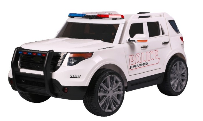 Masinuta electrica SUV de Politie cu sirena, girofar si megafon, alb Masinuta electrica SUV de Politie cu sirena, girofar si megafon, alb