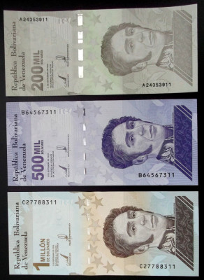 Venezuela set / lot 200000 + 500000 + 1 Million Bolivares Soberano 2020 UNC ** foto