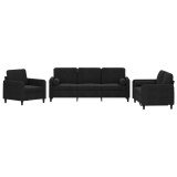 Cumpara ieftin Set de canapele cu perne, 3 piese, negru, catifea