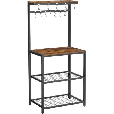 VASAGLE Raft de bucatarie, suport pentru cuptorul cu microunde, cu 3 polite, 60x40x152cm, maro rustic Household NewTrend foto