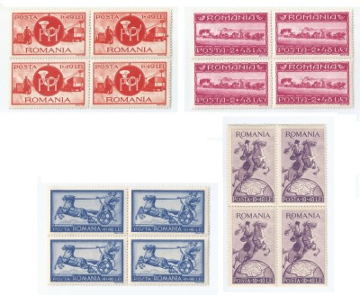 |Romania, LP 158/1944, Asistenta P.T.T., blocuri de 4 timbre, MNH foto