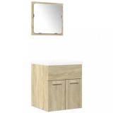 Cumpara ieftin Set mobilier de baie, 3 piese, stejar sonoma, lemn prelucrat