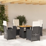 Cumpara ieftin Set mobilier de grădină cu perne, 5 piese, negru, poliratan