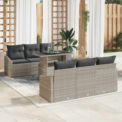 vidaXL Set de canapele pentru grădină 7 pcs Gri deschis Rattan poli foto