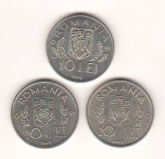 SV * Romania BNR LOT 10 LEI 1995 cu N + 1995 fara N SEMICENTENARUL FAO si 10 LEI 1996 FAO ROMA * +/- AUNC
