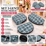 Set de 2 unități: Set 3 genți pentru cosmetice, imprimeu carouri, culoare verde