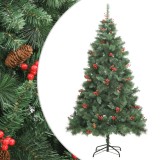 VidaXL Pom Crăciun artificial cu balamale, conuri, fructe roșii 240 cm