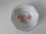 Bol Porțelan Schwarzenhammer Bavaria &ndash; Margine Traforată (Reticulated), Model Floral, Bordură Aurie, Vintage Germania, Decor Colectie, 13x3,5 cm